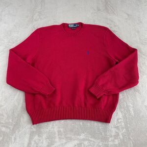 Vintage Polo Ralph Lauren Sweater Men 2XL Red 100% Cotton Knit Blue Pony Logo